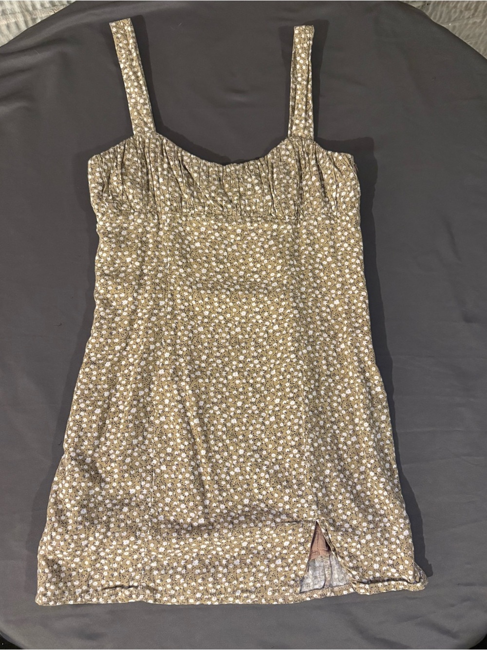 Floral Scoop neck beige dress